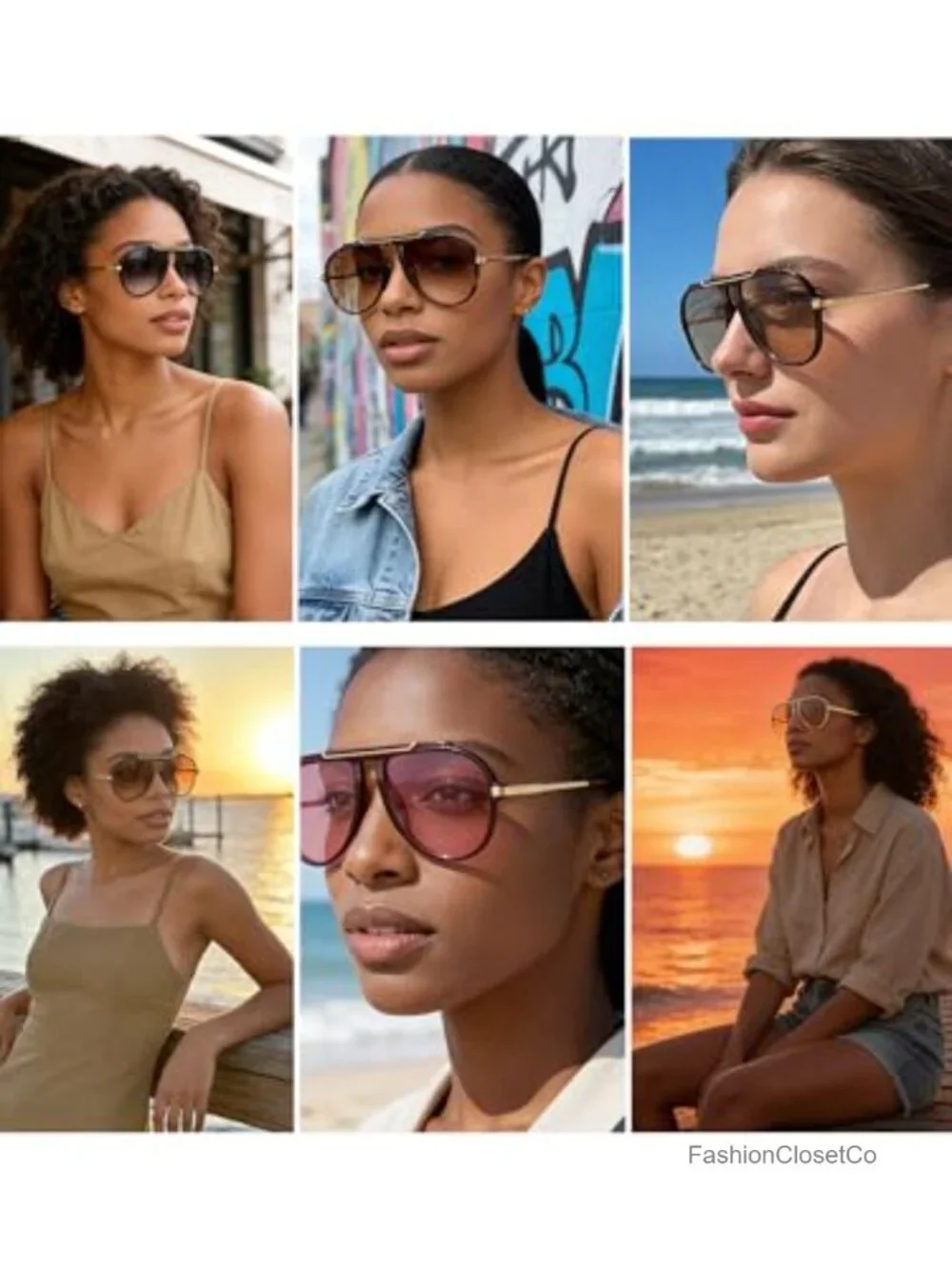 Oversized Retro Aviator Sunglasses with Gold Metal Temples UV400